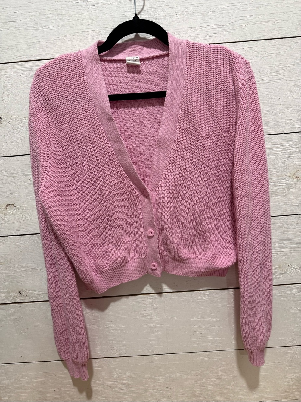 Melrose and Market Pink 60% Cotton Cropped V-Neck Button Cardigan
